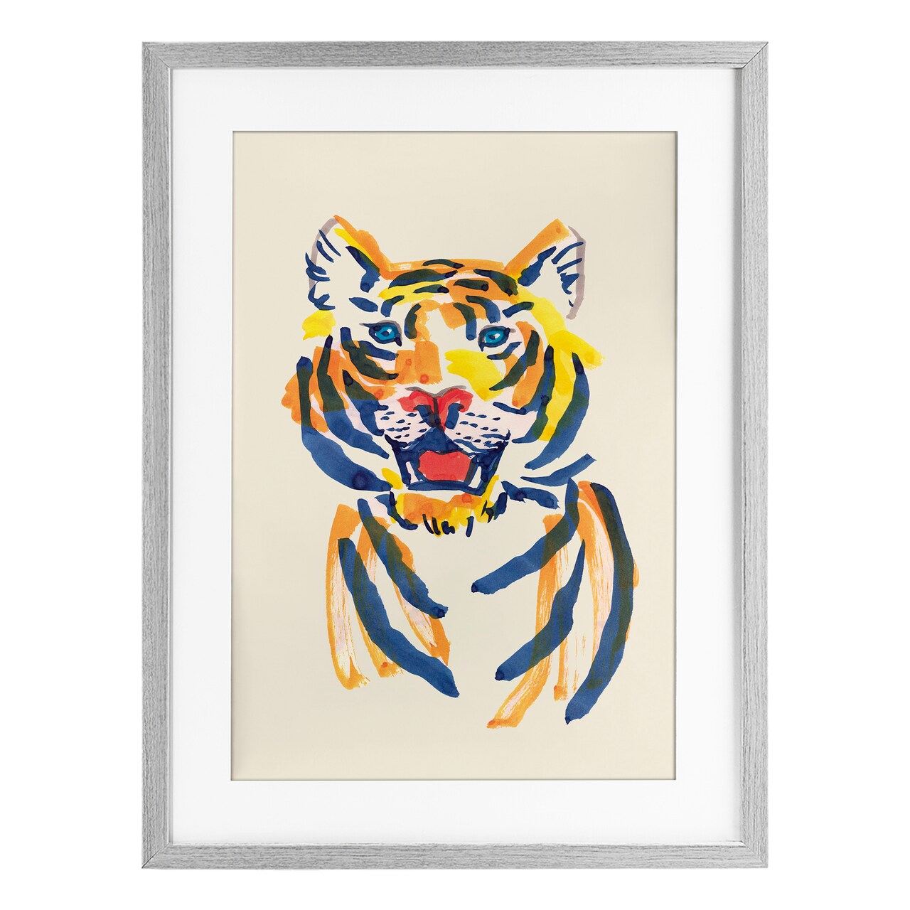 Stupell Industries Tiger Roar Watercolor Framed Print Under Glass, design by Karolina Sato